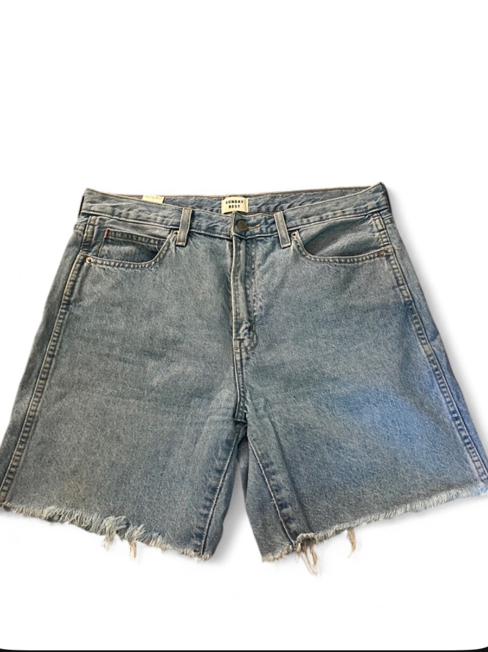 Sunday Best Aritzia size 8 wide Light Wash Frayed Hem Denim Shorts